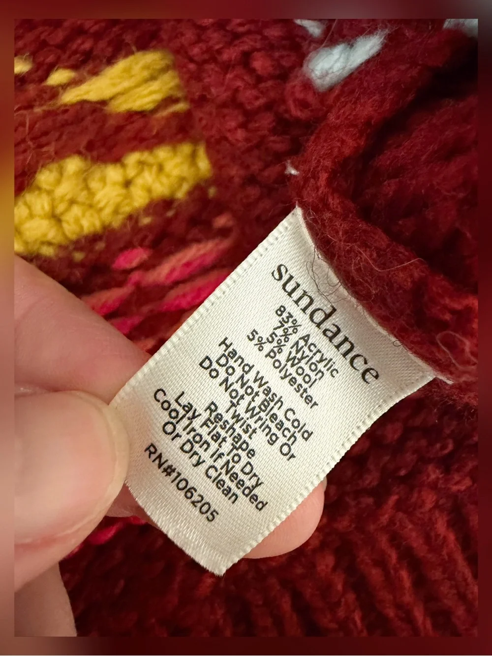 Rare Sundance Tayen Sweater Coat Cozy Burgundy Boho Patterned Size LP